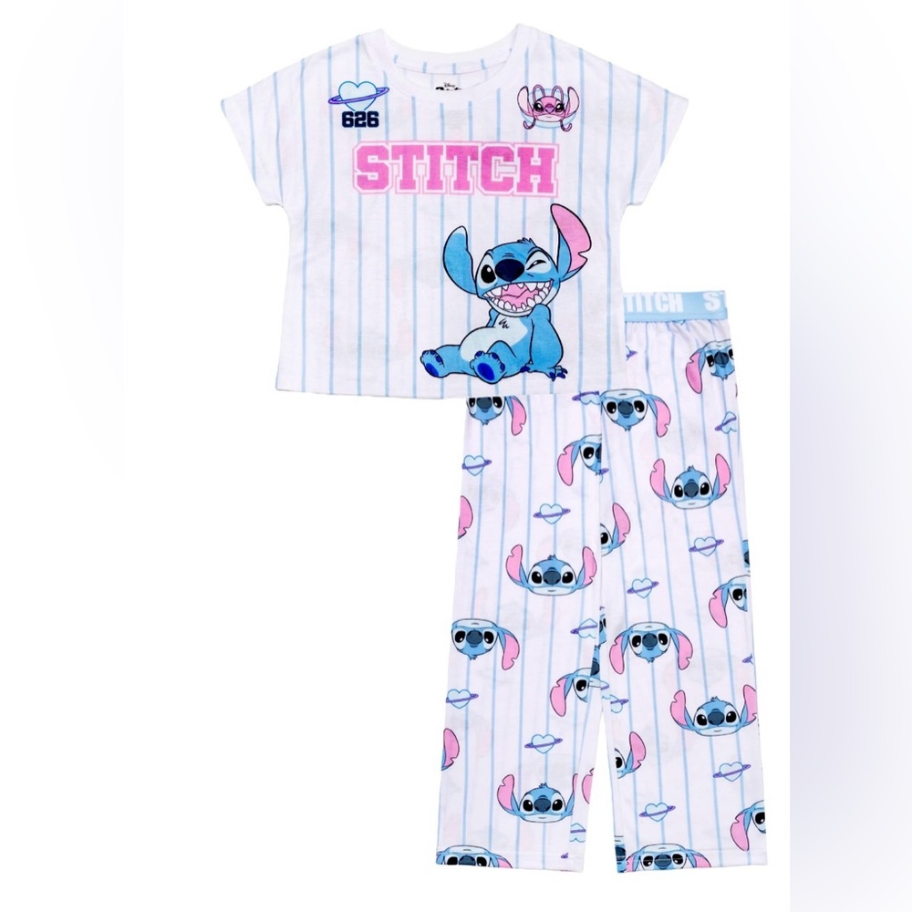 NWT‎ Disney Stitch Girls Pink, White, Blue Pajama Set XL 14/16 2 Piece Sleepwear